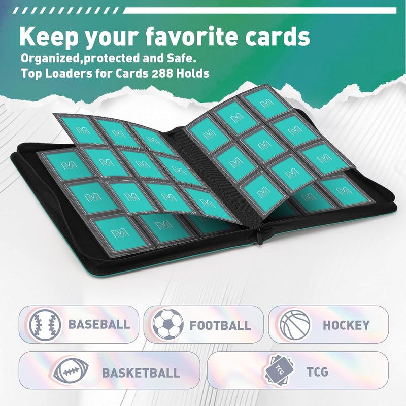 MOSLA Toploader Binder,Trading Card Binder Storage Hold up 288 Cards 9-Pocket Top Loader Binder with Sleeves for 3"x4" Rigid Toploaders Hard Cases (9Cyan5) - Image 3